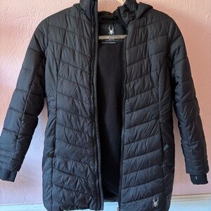 Spyder Black Hooded Puffer Jacket Girls Sz 8/10